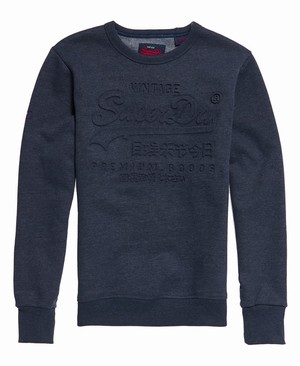 Superdry Premium Goods Embossed Debossed Férfi Pulóver Kék | DHBVF6950